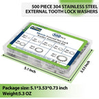 Vifmy Star Washers External Tooth Lock Washers Assortment (M2.5-M12) 500Pcs