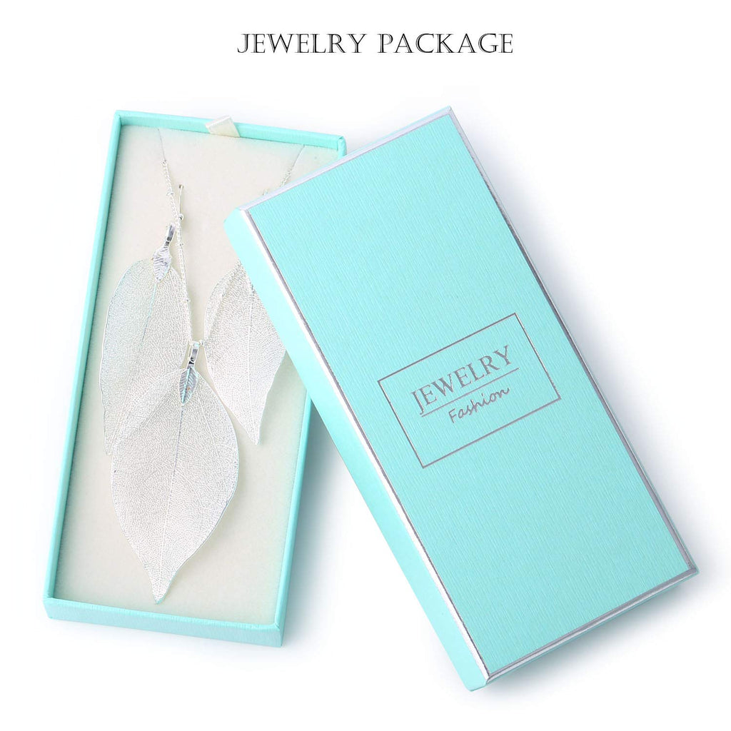 BOUTIQUELOVIN Silver Long Leaf Necklace and Earrings Set for Women Boho