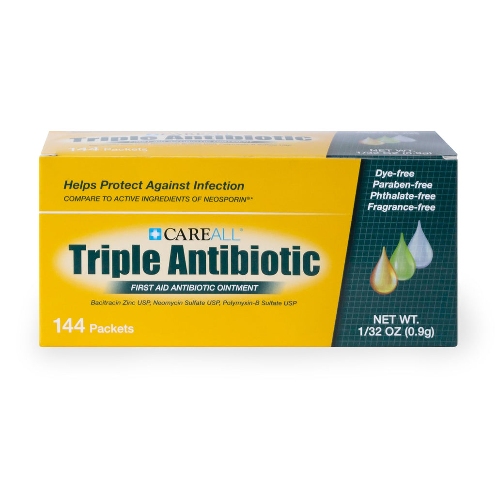 CareAll Triple Antibiotic Ointment (144 Pack), 0.9gr Foil Packet. First Aid Ointment That Prevents Infection in Minor Cuts, Scrapes, and Burns
