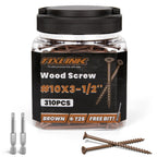 Deck Screws 3-1/2 Inch, 310PCS, FIXLINK #10 x 3-1/2" Wood Screws, Brown