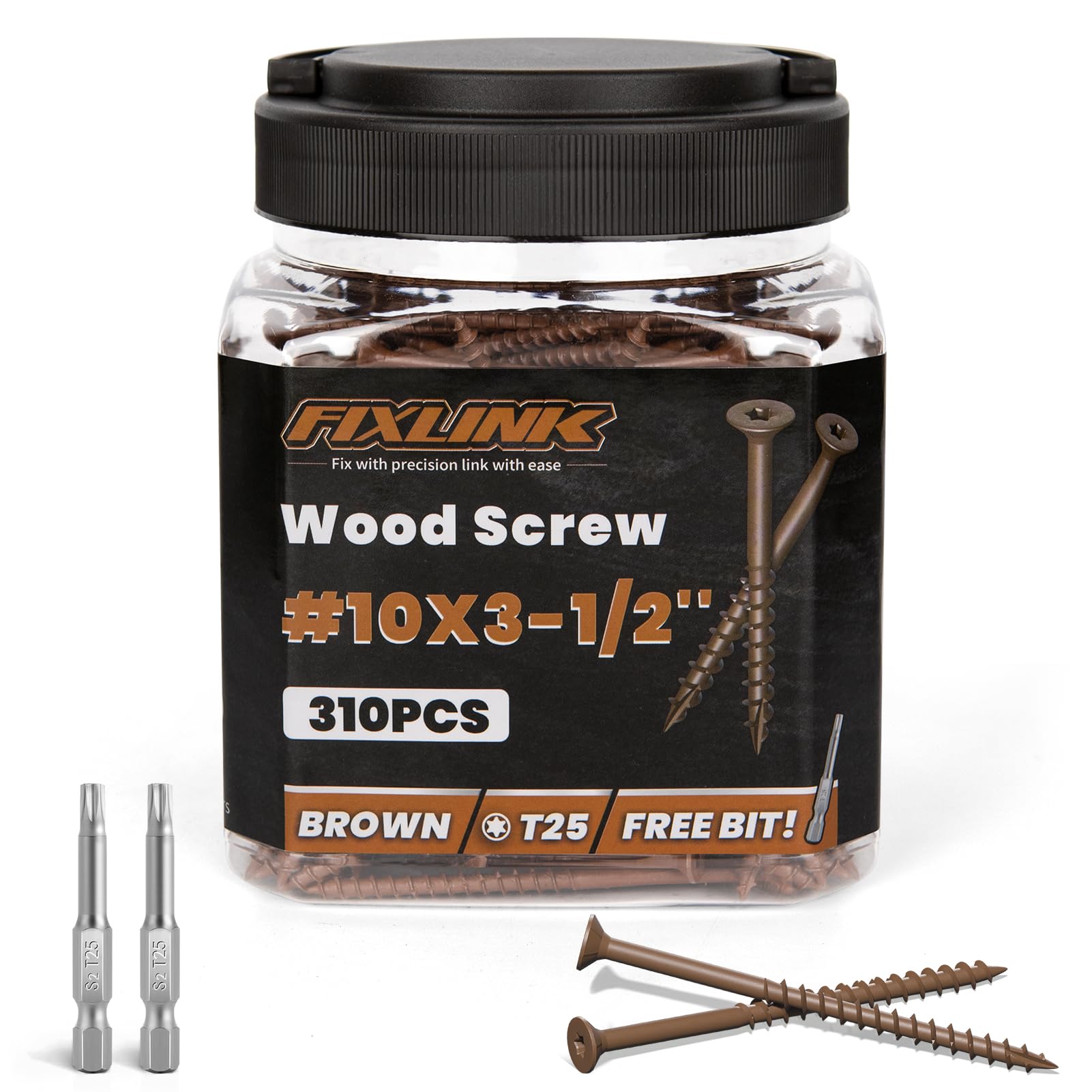 Deck Screws 3-1/2 Inch, 310PCS, FIXLINK #10 x 3-1/2" Wood Screws, Brown