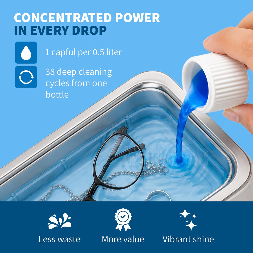 iSonic Ultrasonic Jewelry & Eyeglass Cleaner Solution Concentrate - Professional Cleaning Liquid for Ultrasonic Machine - Clean Gold, Silver, Diamond, Watch, Glasses, Eye Wear, 8-oz