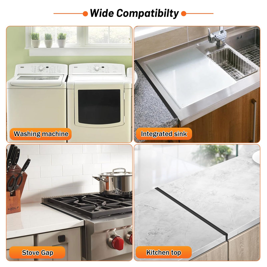 Stainless Steel Stove Gap Covers (2PCS),Stove Gap Filler,Range Trim Kit,Stove Guard for Kitchen Oven Gap Between Stovetop and Counter,Easy Clean Heat Resistant,Adjustable Length 13.8'' to 27.5'',Black