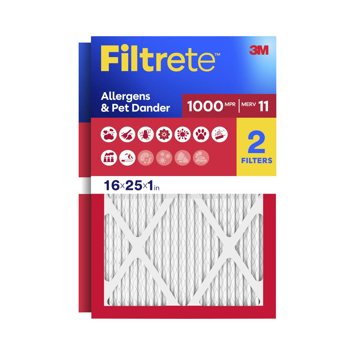 Filtrete 16x25x1 Air Filter, MERV 11, MPR 1000, 2 HVAC Filters