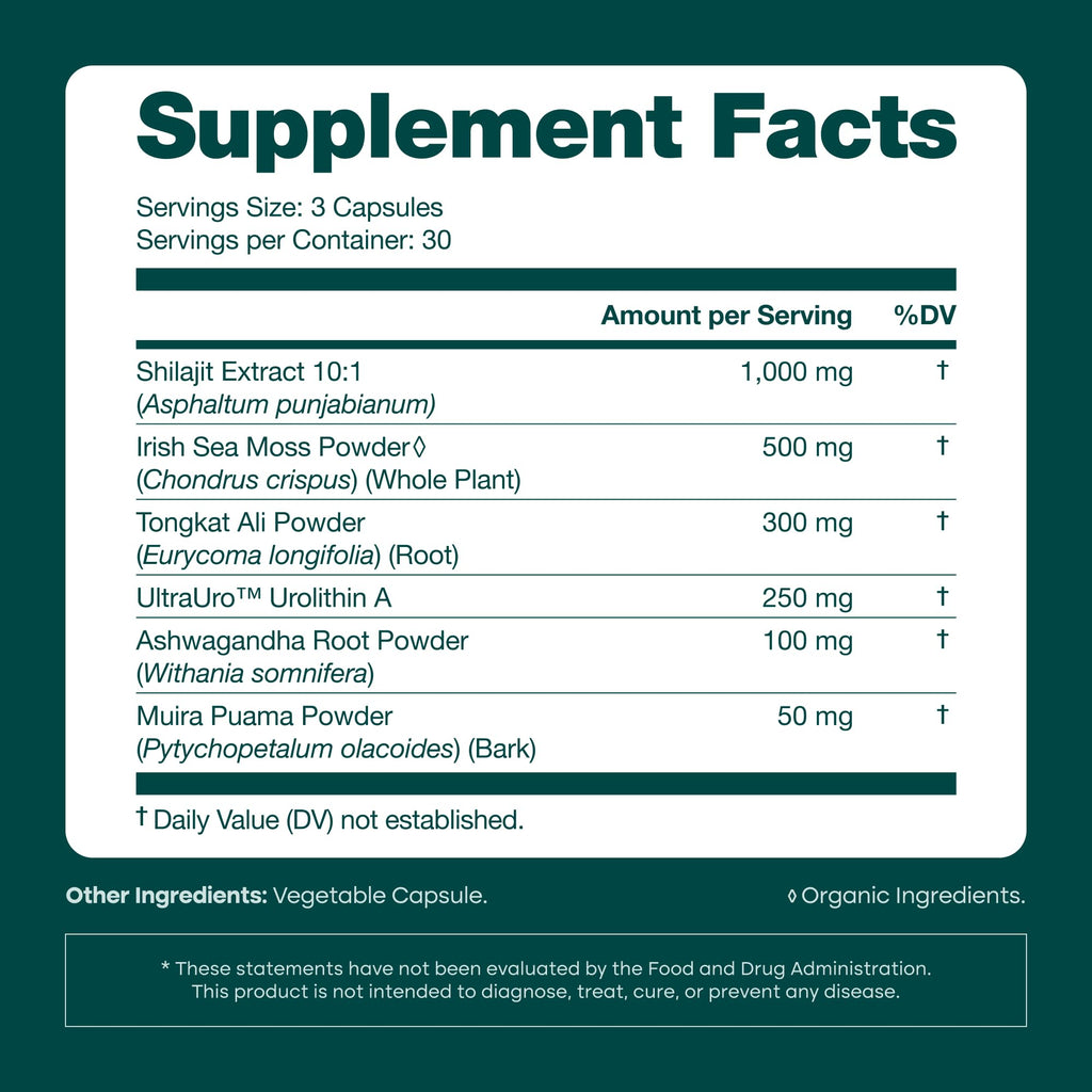 Urolithin-A Complex w Shilajit, Organic Sea Moss, Ashwagandha & Tongkat Ali, Natural Energy, Libido, Hormone Balance, and Focus for Men & Women (Made in USA - 3rd Party Tested)