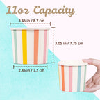 Paper Ice Cream Cups, 50-Count 11-Oz Disposable Dessert, Snack Bowls for Hot or Cold Food, 11-Ounce Party Supplies Treat Cups for Sundae, Frozen Yogurt, Soup, Pastel Stripes
