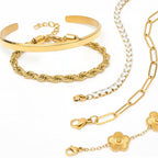 Gold Bracelets Set for Women Non Tarnish Waterproof 18K Gold Plated Lucky Floral Tennis Chunky Cuff Bracelet Tie Cuban Rope Paperclip Bracelet Stackable Trendy Fashion Accessories Stack Jewelry Gifts 5Pcs for Mothers Day Birthday(Gold)