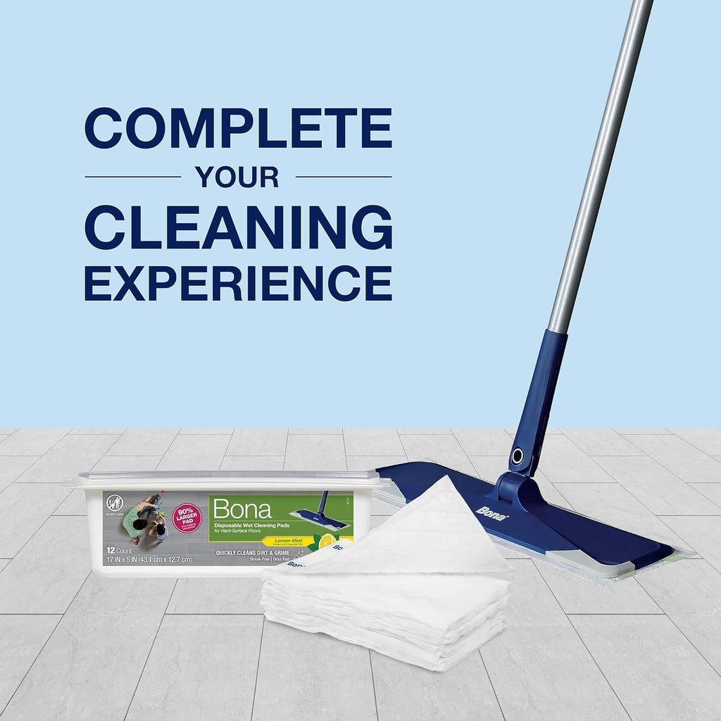 Bona® Disposable Wet Cleaning Pads for Hard-Surface Floors,Lemon Mint Scent,12 Count (Pack of 6)