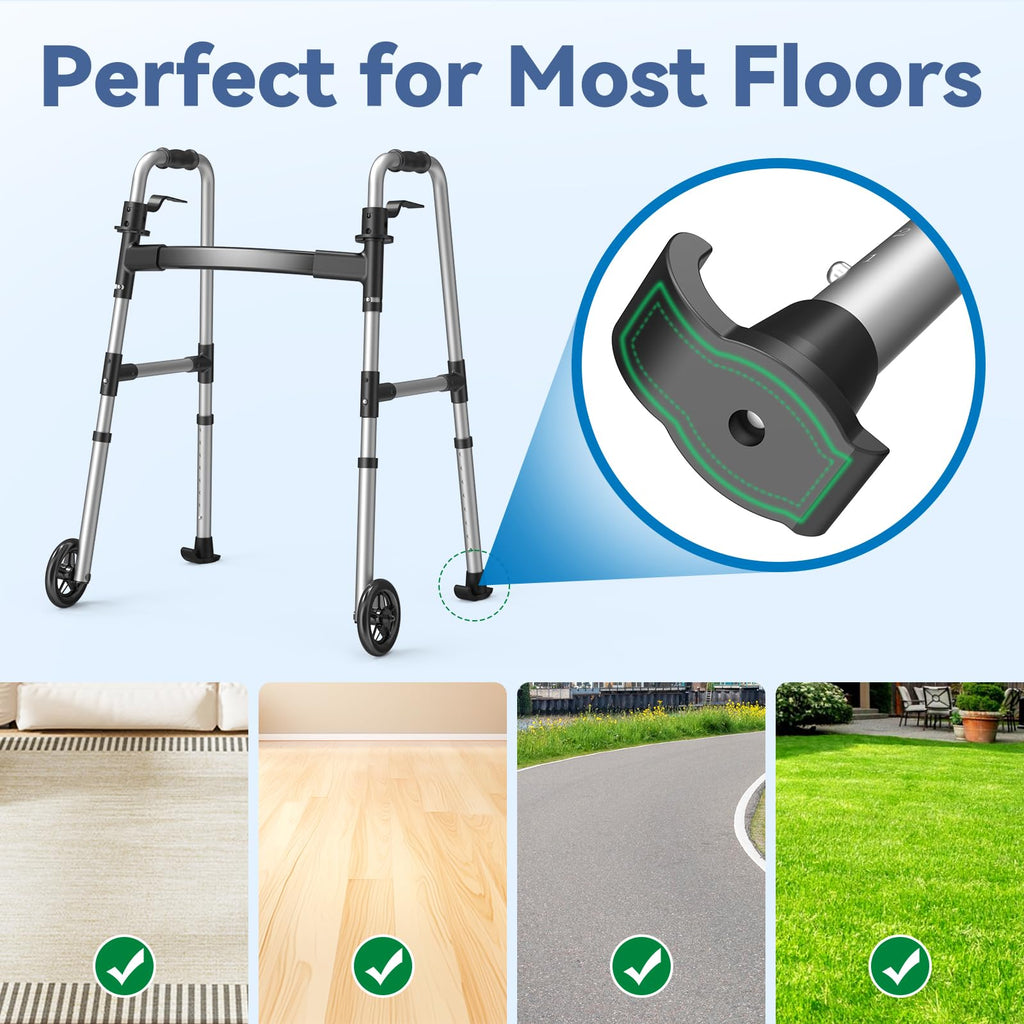 Loyoda Folding Walker with 2 Precut Tennis Balls, 5" Wheels Lightweight Walkers for Seniors and Adults, Supports Up to 350 Pounds, Adjustable Height, Compact Standard Walker