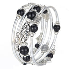 BULINLIN Layered Wrap Bangle Turquoise Bracelet - Bead Bracelet with Natural Agate Stone, Gifts For Women (03-Black)