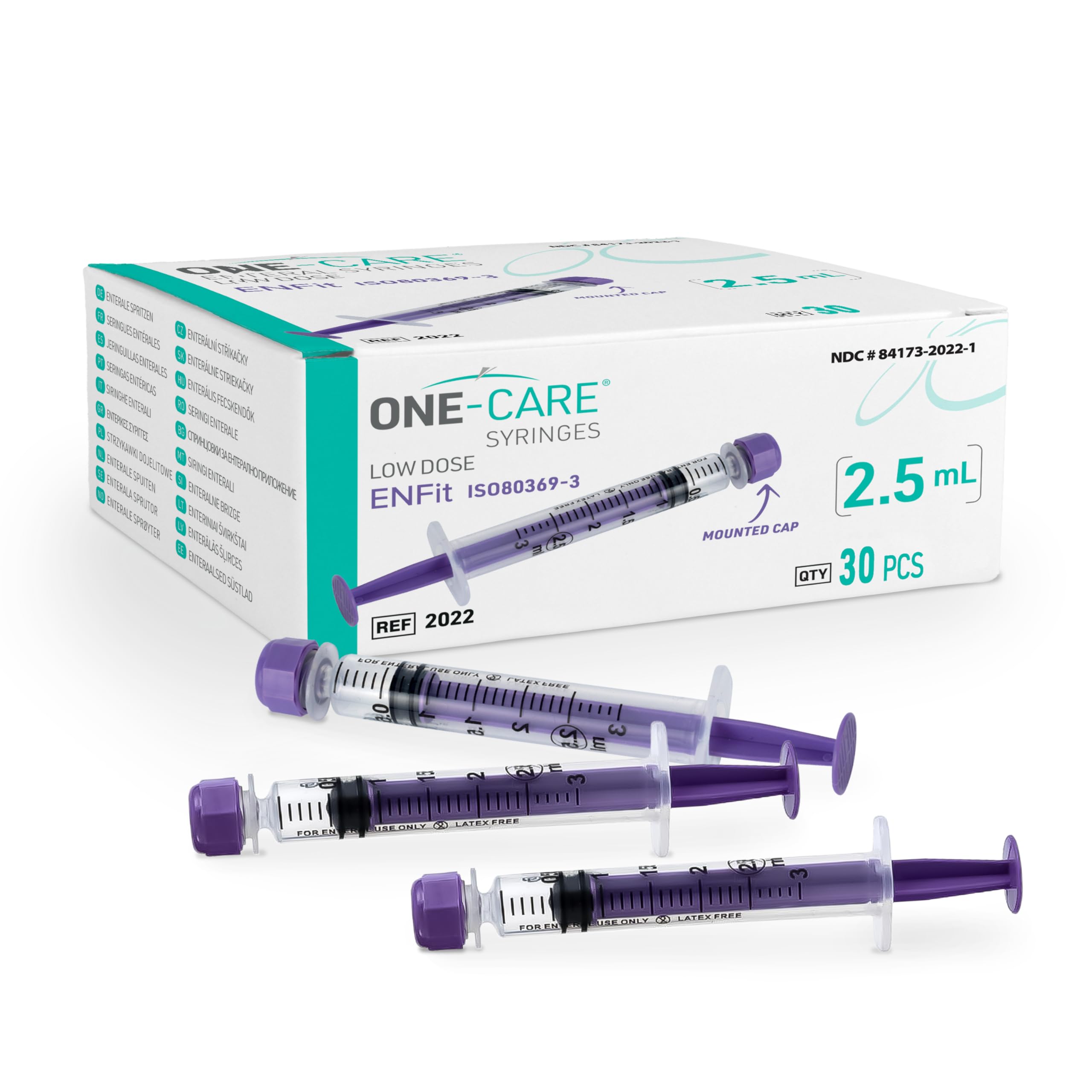 ONE-CARE ENFit Syringes 3ml with Mounted Cap, Sterile, 30/bx Blister-Packed Syringes