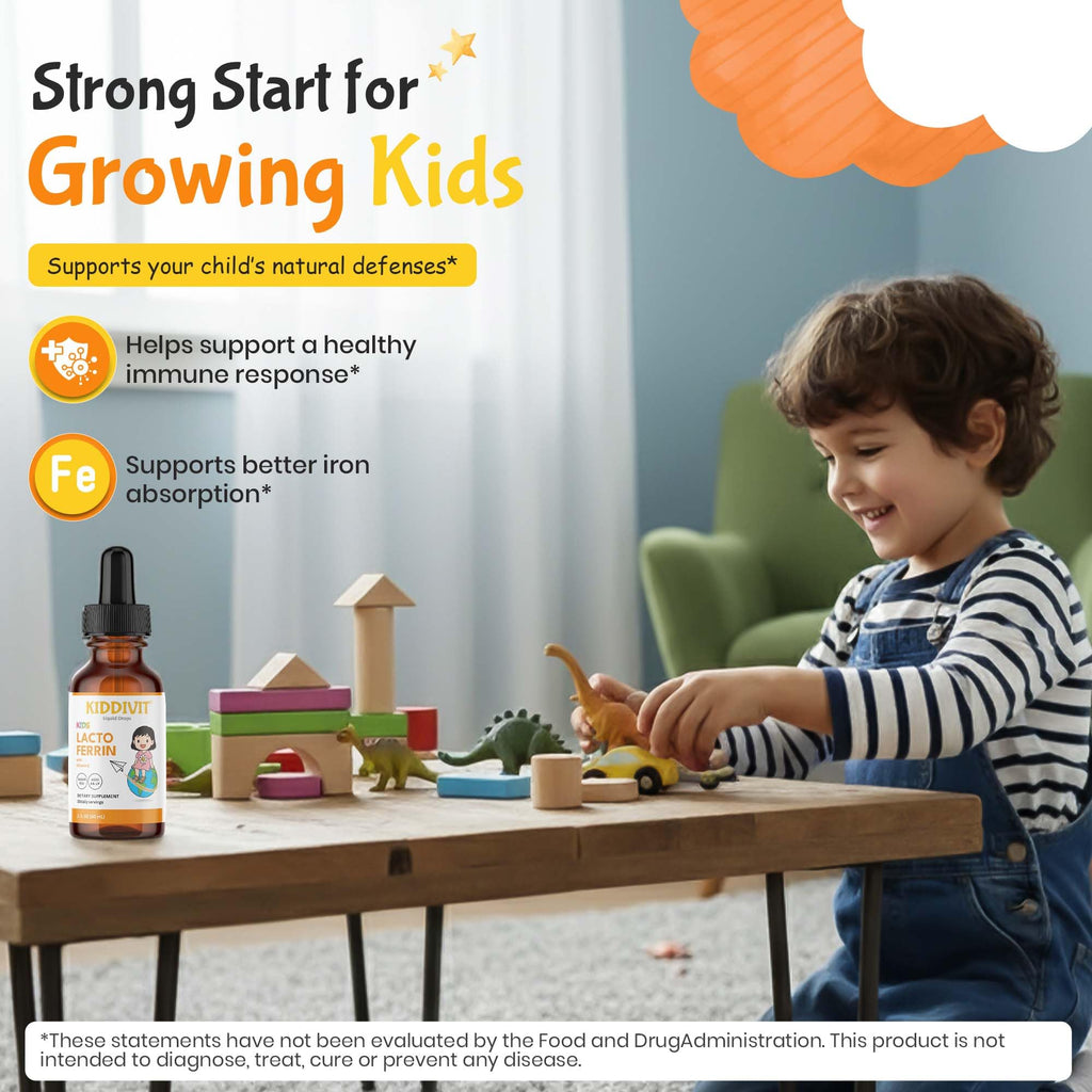 Kiddivit Lactoferrin Kids Liquid Drops with Vitamin C – 30 Daily Servings, 2 FL OZ (60 mL) – Immune & Digestive Support – Sugar Free, Gluten Free