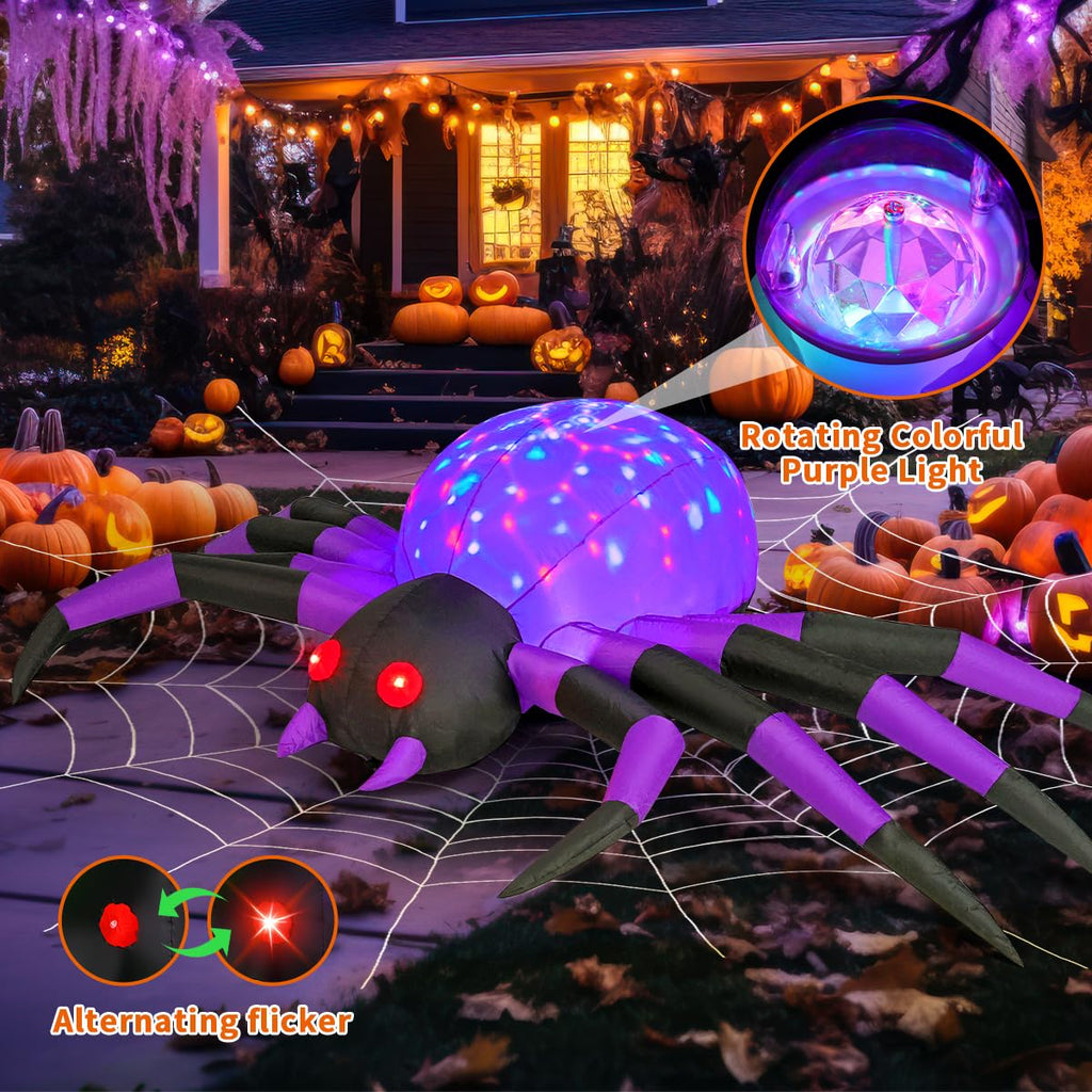 COMIN 9FT Halloween Inflatables Decorations Purple Spider Yard LEDs Decor