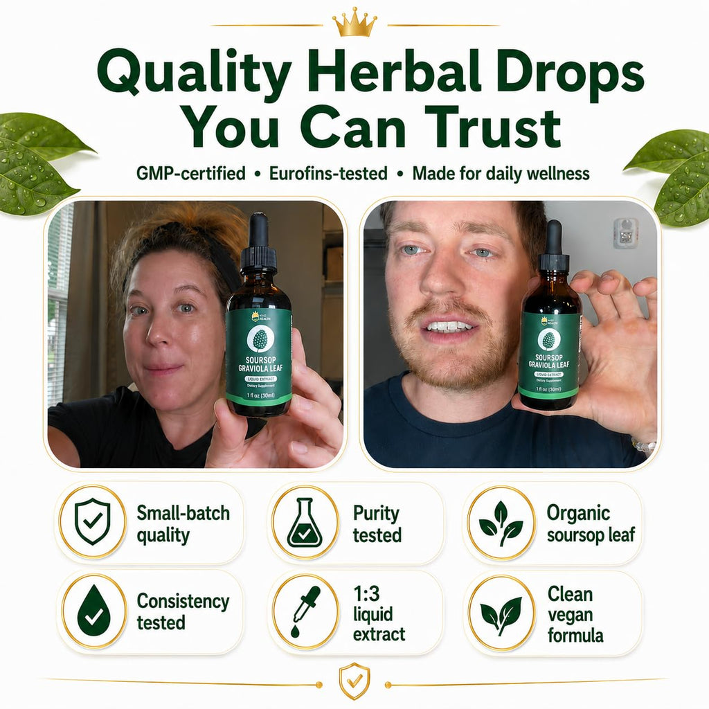 Organic Soursop Graviola Leaf Extract Liquid Drops | Pure Soursop Bitters Liquid for Immune Support | GMP Certified, Vegan, Non-GMO, Gluten Free | 1 Fl Oz