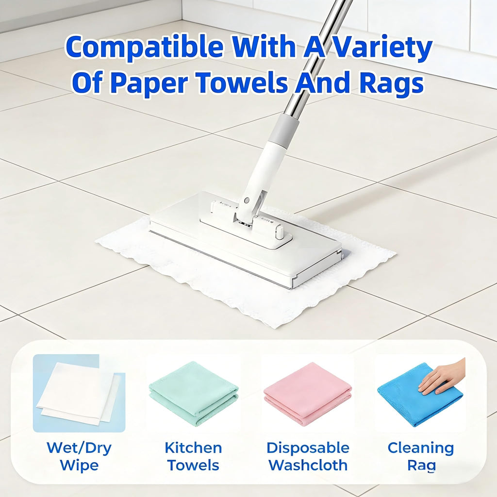 Snap Grip Mini Mop - Zero Touch No Wash Lazy Mop, Compatible with Swiffer & Face Towels, Adjustable for Wet/Dry Floors, Tile, Hardwood, Corners (5 Reusable Cloths)