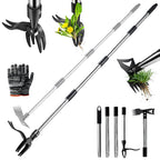 HWLANTU Stand Up Weed Puller Tool with 58" Adjustable Long Handle, 2 in 1 Heavy Duty Manual Weeder & Garden Hoe, 4-Claw Steel Head Weed Remover with Gloves for Yard Lawn Patio Flower Bed