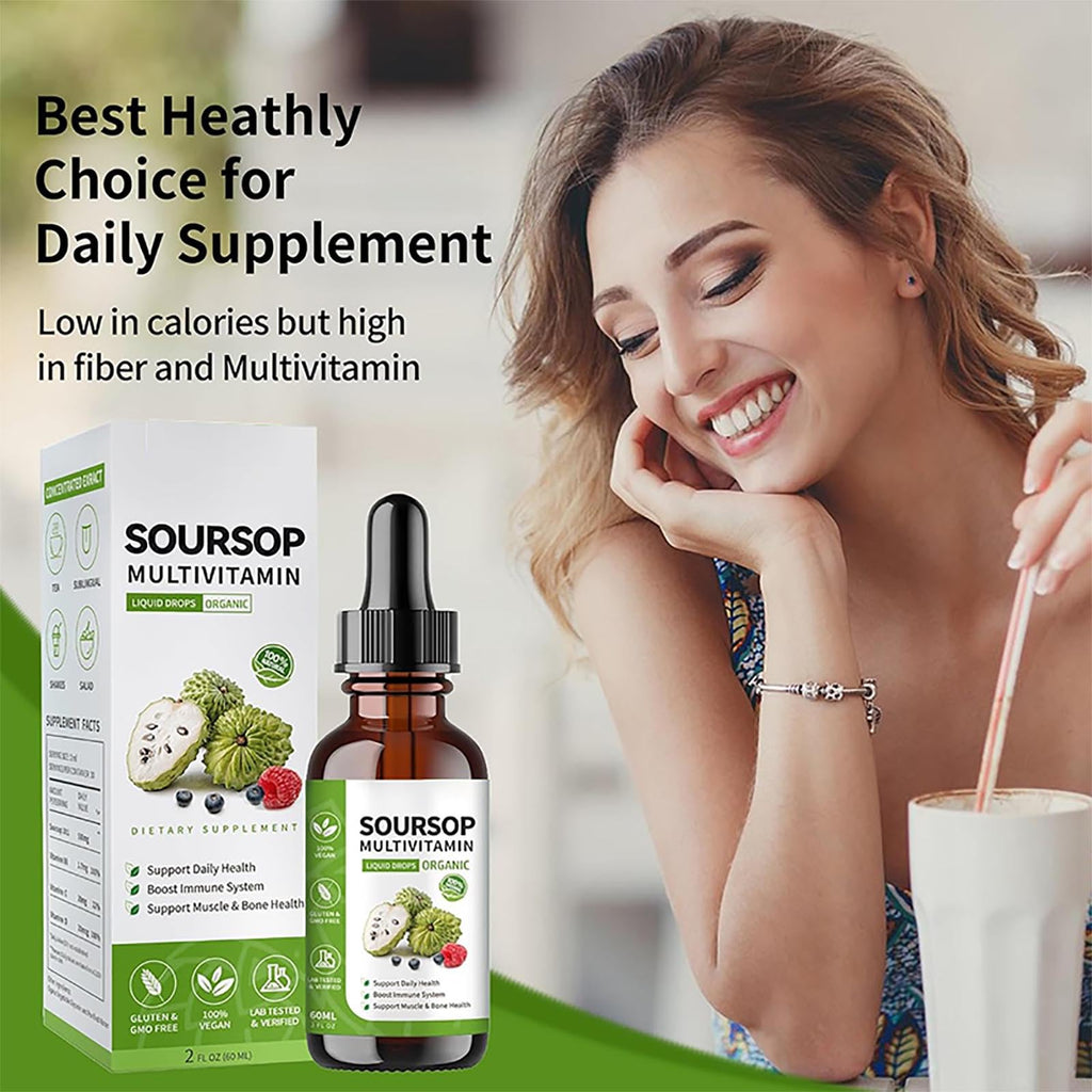 bogomo Soursop Bitters Liquid 2 Fl Oz, Soursop Graviola Leaf Extract Liquid Drop, Soursop Multivitamin Liquid Drops Organic for Cell Support, Immune System, Relax