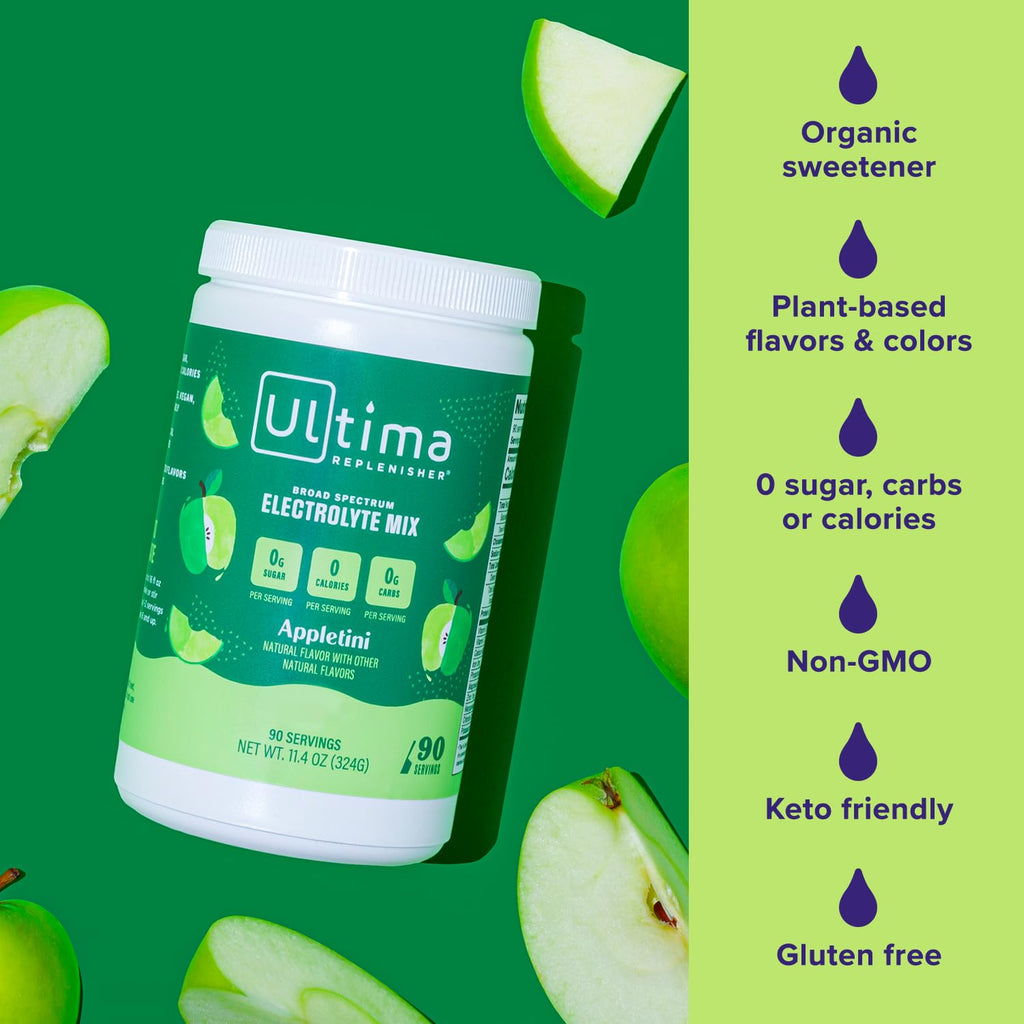 Ultima Replenisher Mocktini Electrolyte Powder Drink Mix – Sugar Free – Appletini, 90 Servings – Hydration Powder with 6 Key Electrolytes and Trace Minerals – Keto Friendly, Non-GMO