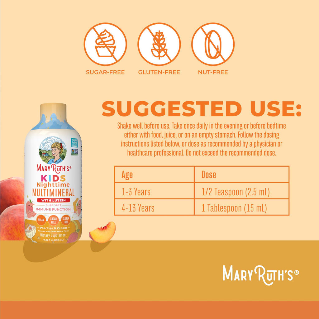 Kids Liquid Nighttime Multimineral by MaryRuth's | Bone Health | Immune Function | Bedtime Supplement | Kids Vitamins | Magnesium | Vegan | Sugar Free | 30-180 Servings | 15.22 fl oz