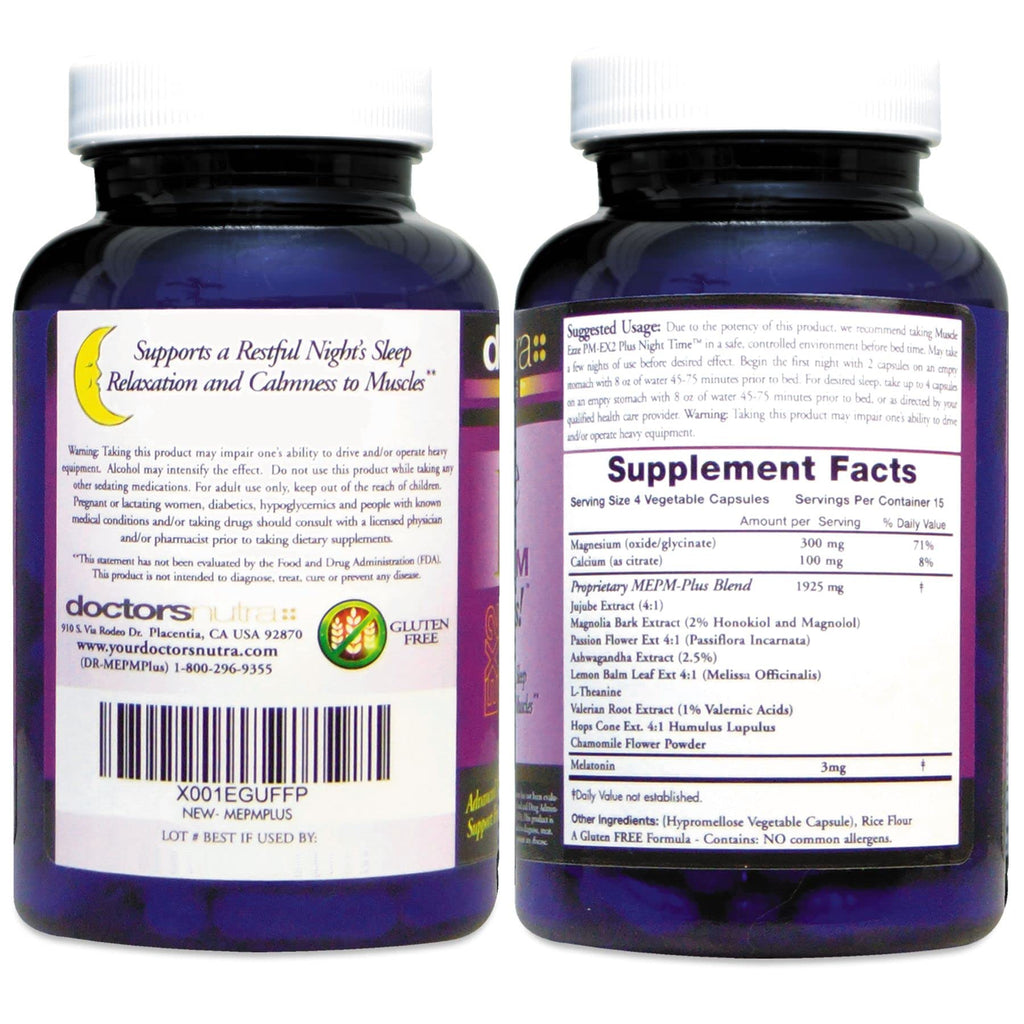 Doctors Nutra Nutraceuticals Muscle Ezze PM Plus Night Time Capsules - Pack of 3 with Melatonin, Valerian, Chamomile, Lemon Balm