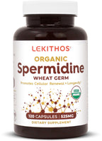 Lekithos Organic Spermidine Capsules | Organic Wheat Germ Extract | Promotes Cell Renewal, Better Aging | Thiamine, Zinc, Manganese | 1050mg Per Serving | USDA Organic, Vegan, Non-GMO | 120 Capsules