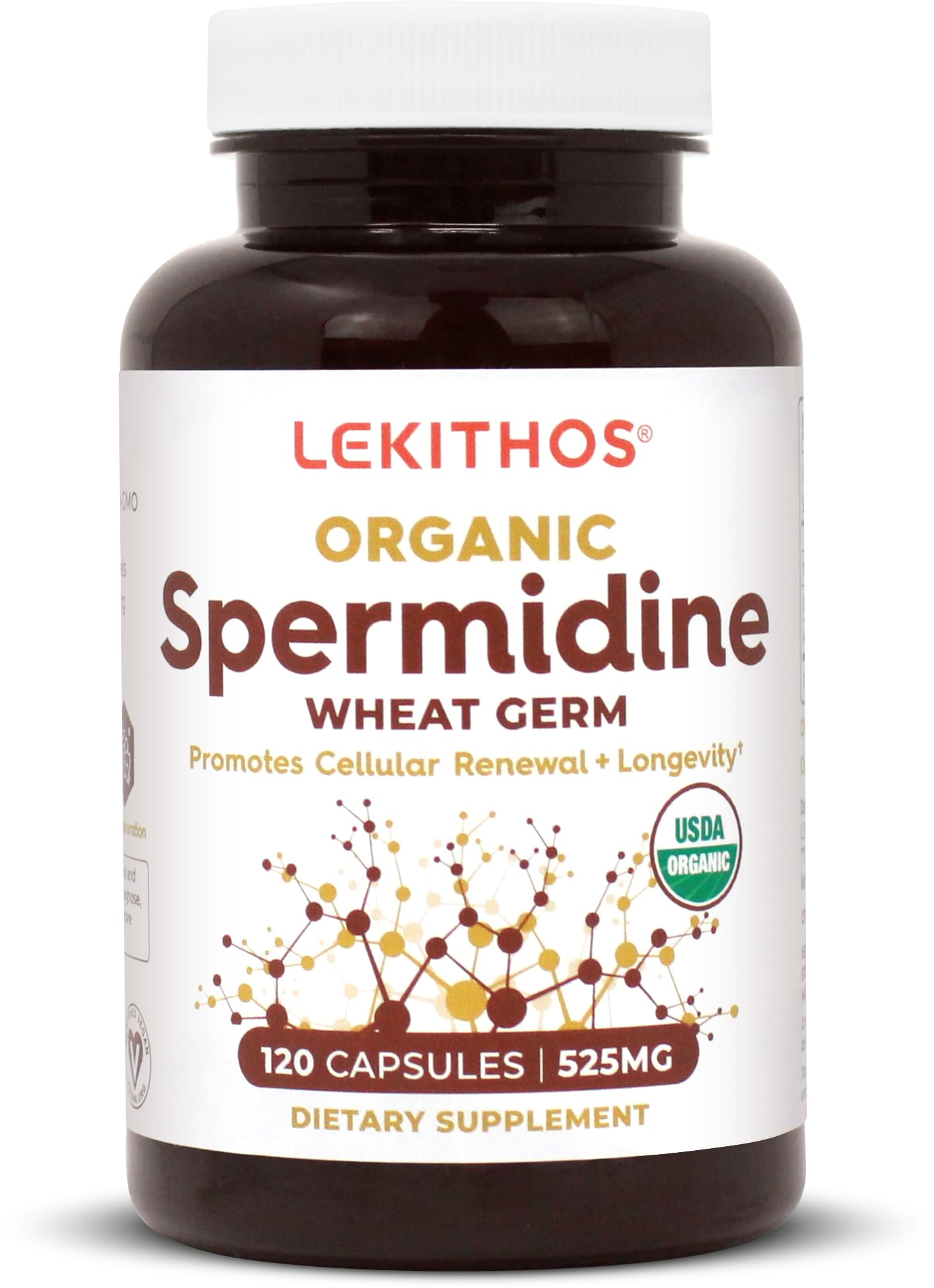 Lekithos Organic Spermidine Capsules | Organic Wheat Germ Extract | Promotes Cell Renewal, Better Aging | Thiamine, Zinc, Manganese | 1050mg Per Serving | USDA Organic, Vegan, Non-GMO | 120 Capsules