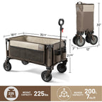 Timber Ridge Collapsible Outdoor Folding Wagon Cart Heavy Duty Camping Patio Shopping Garden Cart with Side Bag Cup Holder, Tan