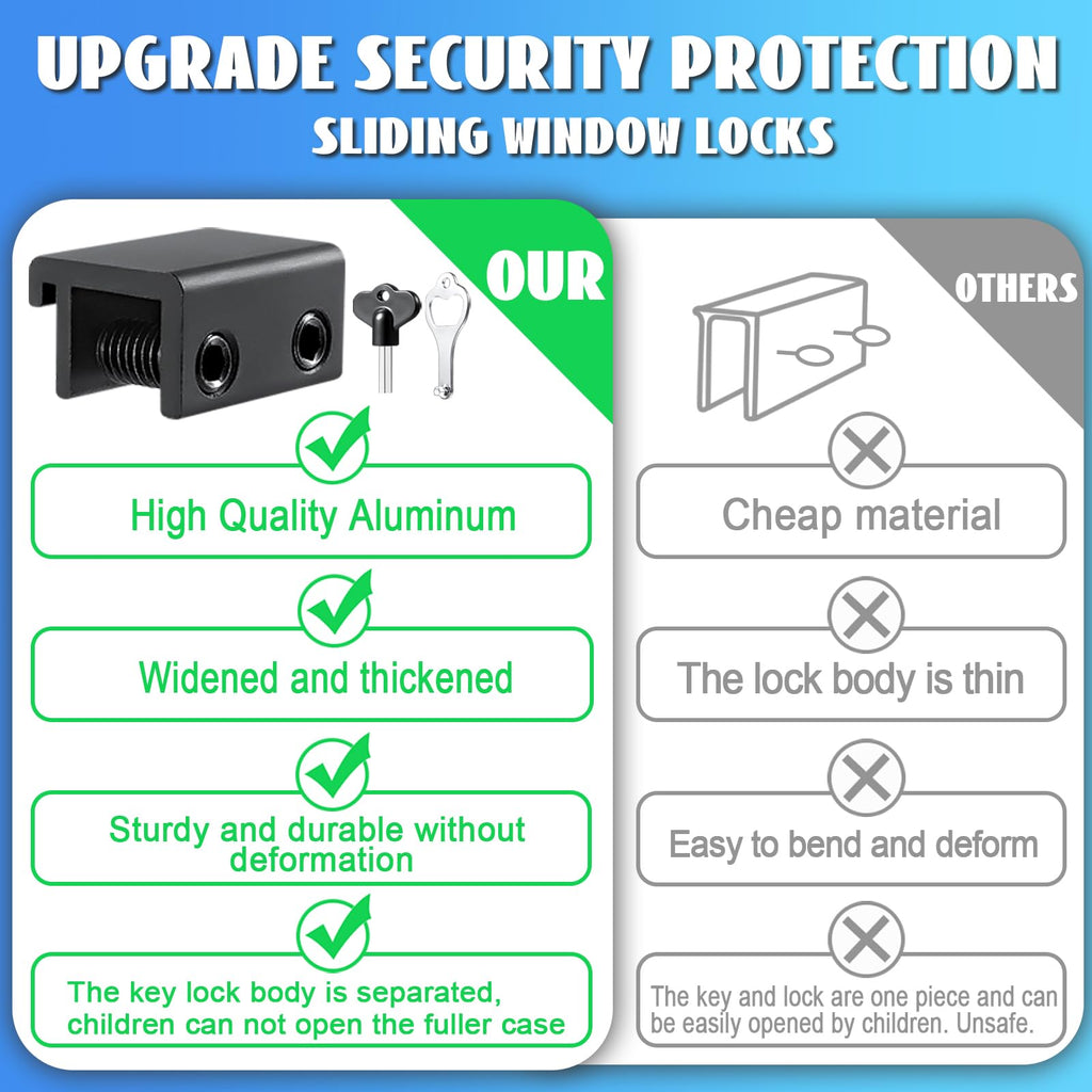HYIEOU Sliding Window Locks (6 Sets), Secure Window Lock with Key, Window Locks for Up and Down Windows & Horizontal Sliding Windows, Adjustable Window Lock, Sturdy and Durable, Does Not Deform.