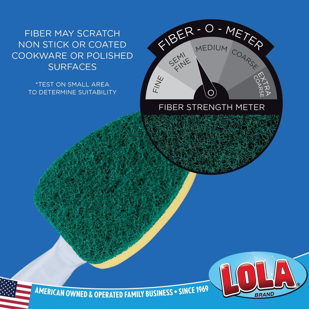 LOLA Dish Brush w/Soap Dispenser Wand, 12 Brushes w/Heads & 72 Refills, Absorbent Sponge Scrubber, No Leaking. Clean Dishes, Sinks and Cookware