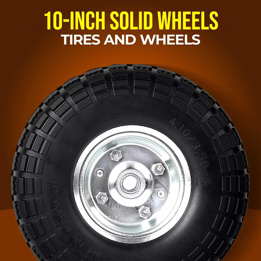 AR-PRO 10" Solid Tire and Wheel, Flat Free 4.10/3.50-4 Tire, 2-Pack