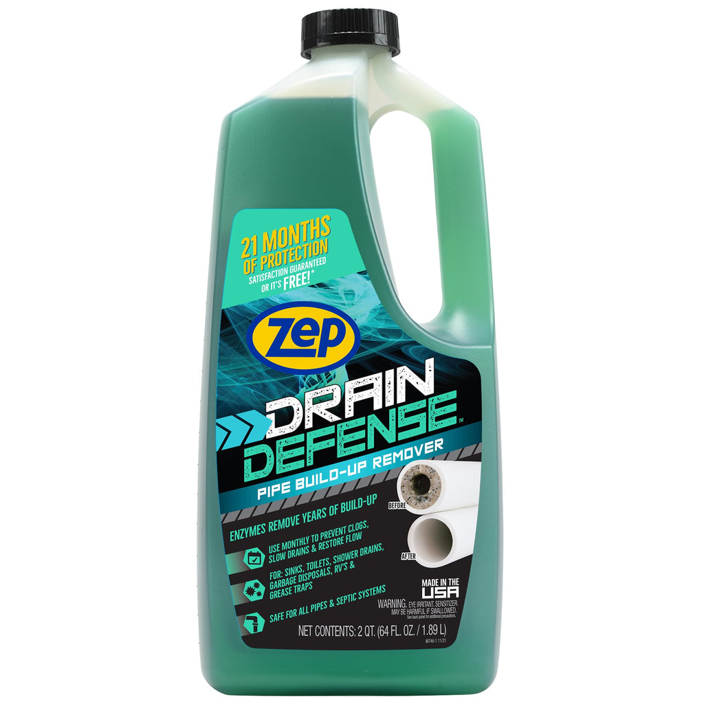 Zep Drain Defense Pipe Build-Up Remover - 64 oz (Case of 4) ZLDC64 - Professional Strength Liquid Pipe Build Up Remover