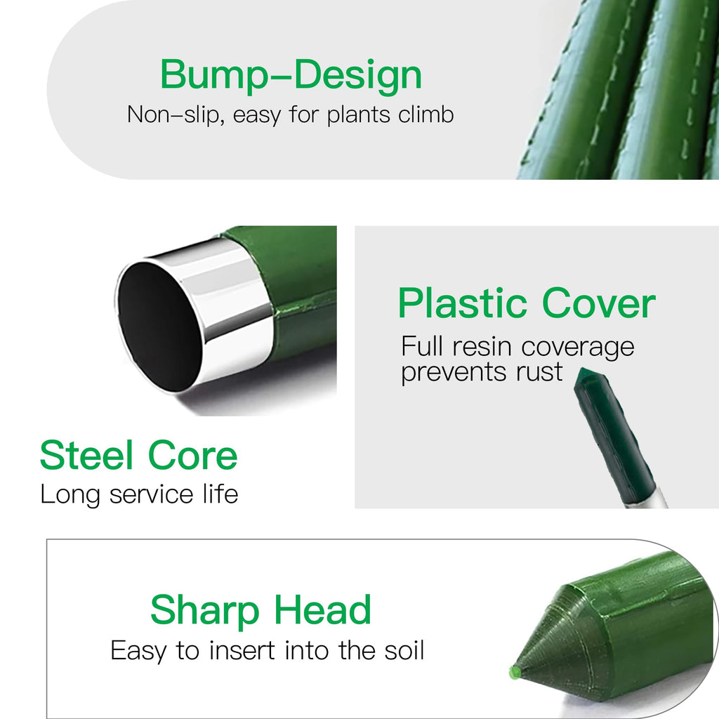 Garden Stakes 8ft, Metal Plant Stakes 8 Feet for Gardening and Farm, 0.78 Inch Dia Plastic Coated Plant Support for Tomato, Cucumber, Bean, Flower, Potted and More Climbing Plants 10 Pack