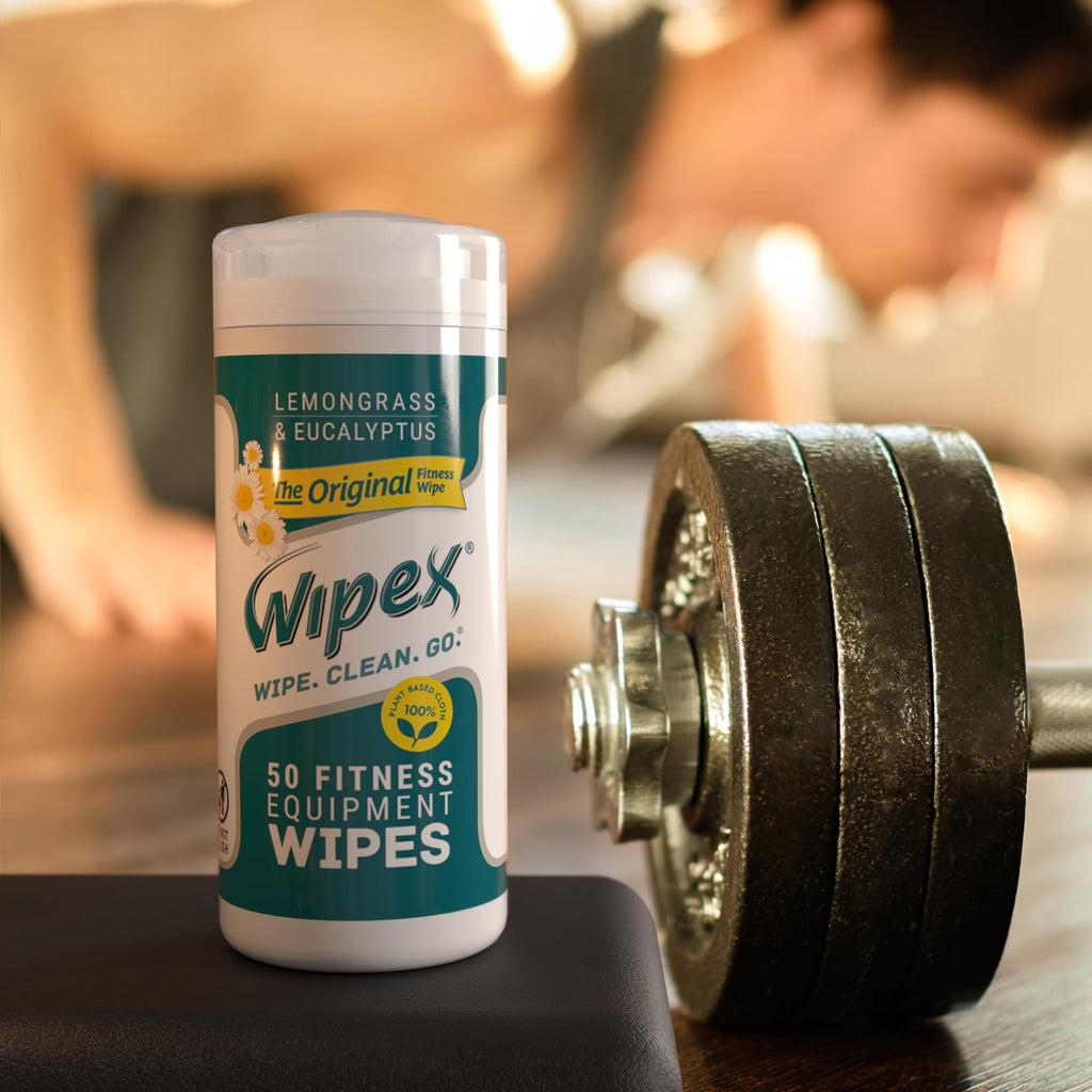Wipex Original Fitness Equipment Wipes - EWG Verified - 50 Count Plant Based Gym Wipes for Equipment, Yoga Mat Cleaner, Peloton Cleaner, Lemongrass, Eucalyptus & Vinegar (Pack of 12)
