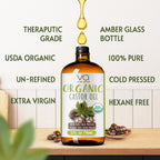 VITAL AFFAIR Pure Organic Castor Oil 946 Ml(32 Oz)- Cold Pressed, Unrefined, USDA Certified Organic - Glass Bottle for Hair Growth, Eyelashes, Eyebrows, Face
