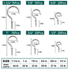 EIENHOSHI 105 Pcs Screw Hooks, 6 Sizes Silver Cup Hooks, Screw in Hooks for Hanging, Metal Cup Hook Screw in (1/2", 5/8", 3/4", 7/8", 1'', 1-1/4")