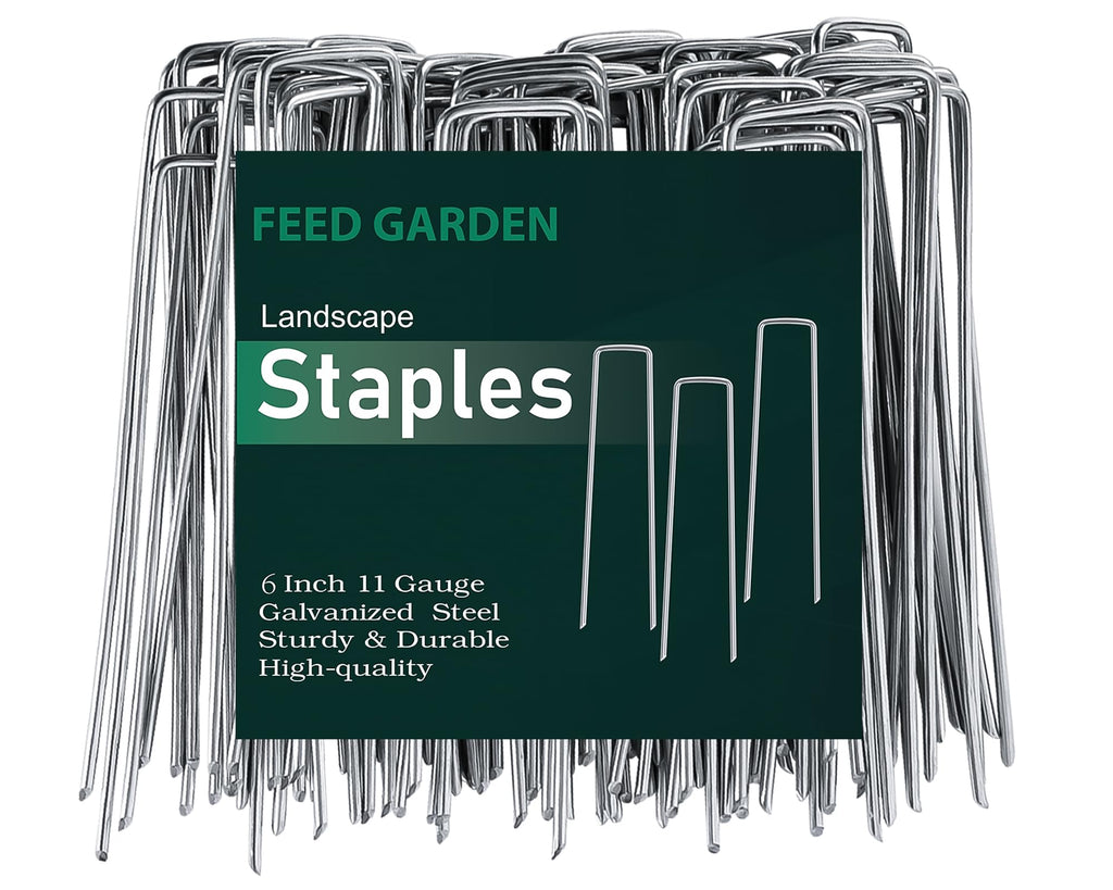 FEED GARDEN 6 Inch 100 Pack Galvanized Landscape Staples Plant Cover Stakes 11 Gauge Tent Stakes Garden Stakes Landscaping Fabric SOD Pins Yard Stakes for Decoration Weed Barrier Fabric