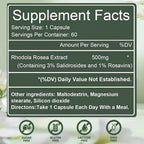 YLOTRE Rhodiola Rosea Capsules, Natural Adaptogenic Herb, 500mg Organic Rhodiola Rosea Extract Supplement for Stress Support, Balance Energy, Immune Function, Non-GMO, 60 Vegan Capsules