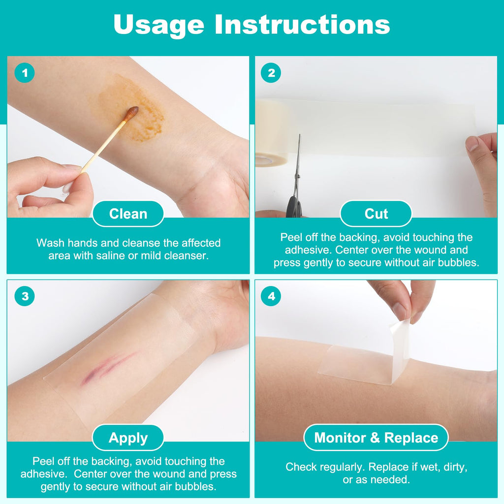Hydrocolloid Roll for Wound Care, Hydrocolloid Bandages with Self-Adhesive, Cut-to-Size Patch Bandages, Ultra Absorbent, Waterproof, First Aid Kit Essential (3IN*12FT)
