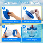 Pool Chlorine Floater Dispenser with Thermometer - 8" Pool Floater Pop-Up Refill Indicator Large Floating Chlorine Holder for 1 to 4 inch Tablets Floating Dispenser for Pools Spas Hot Tubs