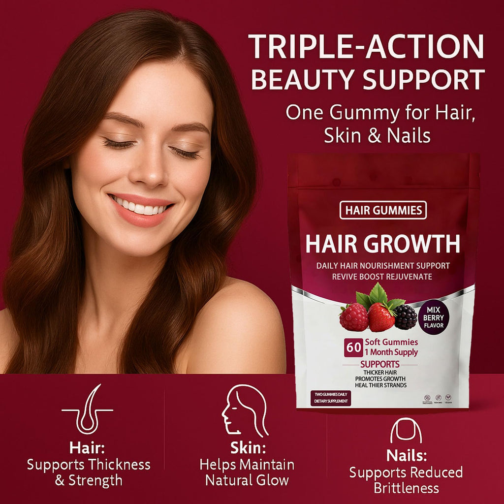 Vivikig Lumin Hair Growth Gummies – Daily Hair Nourishment with Biotin, Collagen & Botanical Extracts – Supports Thicker, Stronger & Healthier-Looking Hair – Mixed Berry Flavor, 60 Gummies (1)