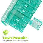 AUVON XL Weekly Pill Organizer 2 Times a Day, Pill Box 7 Day with One-Side Large Openings for Easy to Use, Cyan AM PM Pill Case for Medication, Vitamins, Fish Oils, Supplements