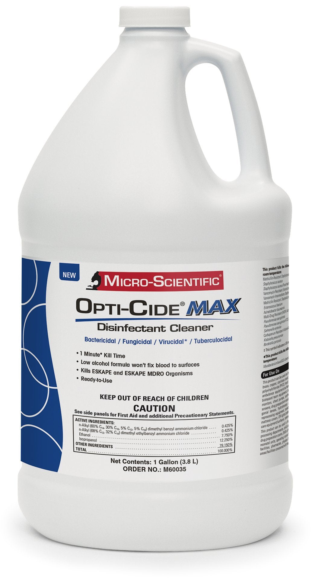 Micro-Scientific Opti-Cide Max Disinfectant Cleaner & Sanitizer, Broad-Spectrum, Kills in 2 Minutes, 1-Gallon Pour Bottle