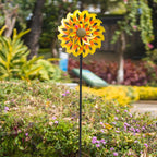 VEWOSTAR 13Inch Metal Sunflower Wind Spinner Outdoor Decor with Stake