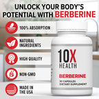 10X Health Berberine Supplement 500mg - Contains Dihydroberberine Supplement for Better Absorption - Supports Cardiovascular & Gut Health Supplements for Women & Men - 30 Capsules