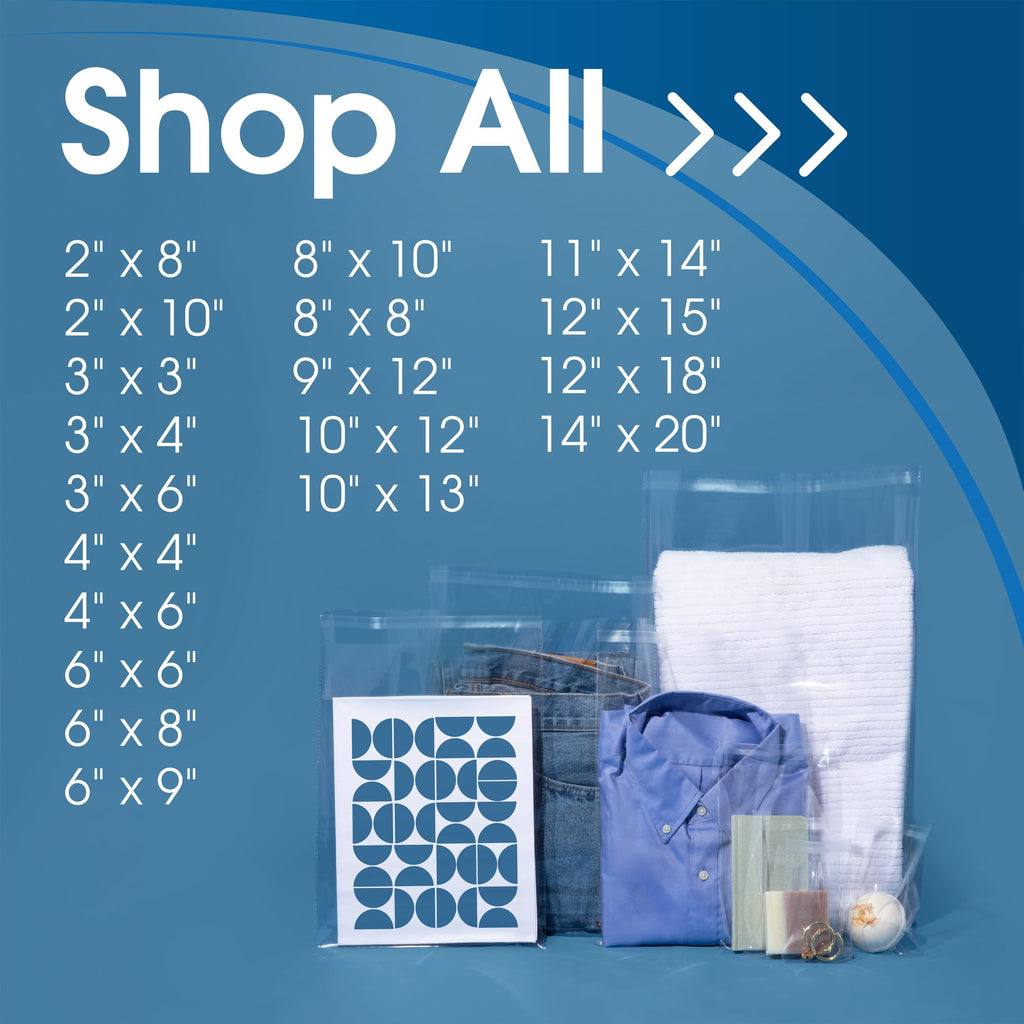 12x15 Poly Bags, 100 Count - Clear Self-Seal Cellophane for Apparel & Art