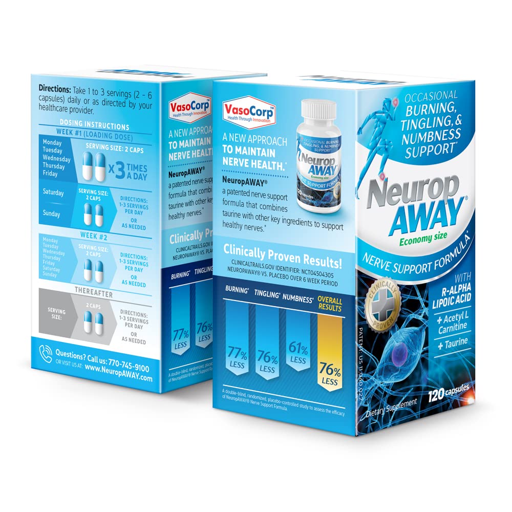 NeuropAWAY Nerve Support Supplement, R-Alpha Lipoic Acid to Help Provide Nerve Relief and Health in as Little as 5 Days, Acetyl-L-Carnitine, Taruine, Vitamin B12, L-Citrulline 120 Capsules