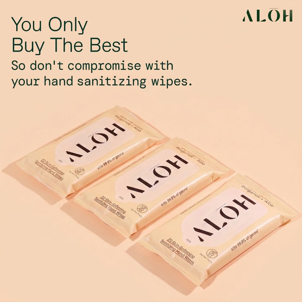 ALŌH Sweet Orange Bergamot + Aloe Hand Sanitizer Wipes, Travel Size