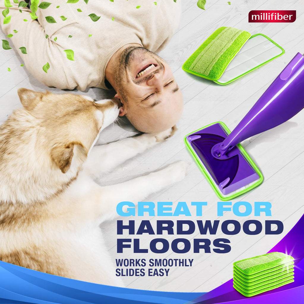 Millifiber Reusable Mop Pads Compatible with Swiffer WetJet (4 Pack) - Microfiber Mop Refill for Wet Mopping Cloths - Hardwood Floor Cleaning Spray Pads Reusable Replacements - Green