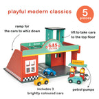 Mentari Toys - Gas Station - Wooden Toy Garage with Lift, Cars, Ramp and Gas Pumps - Encourages Imaginative Play, Fine Motor Skills & Problem Solving - Age 3+