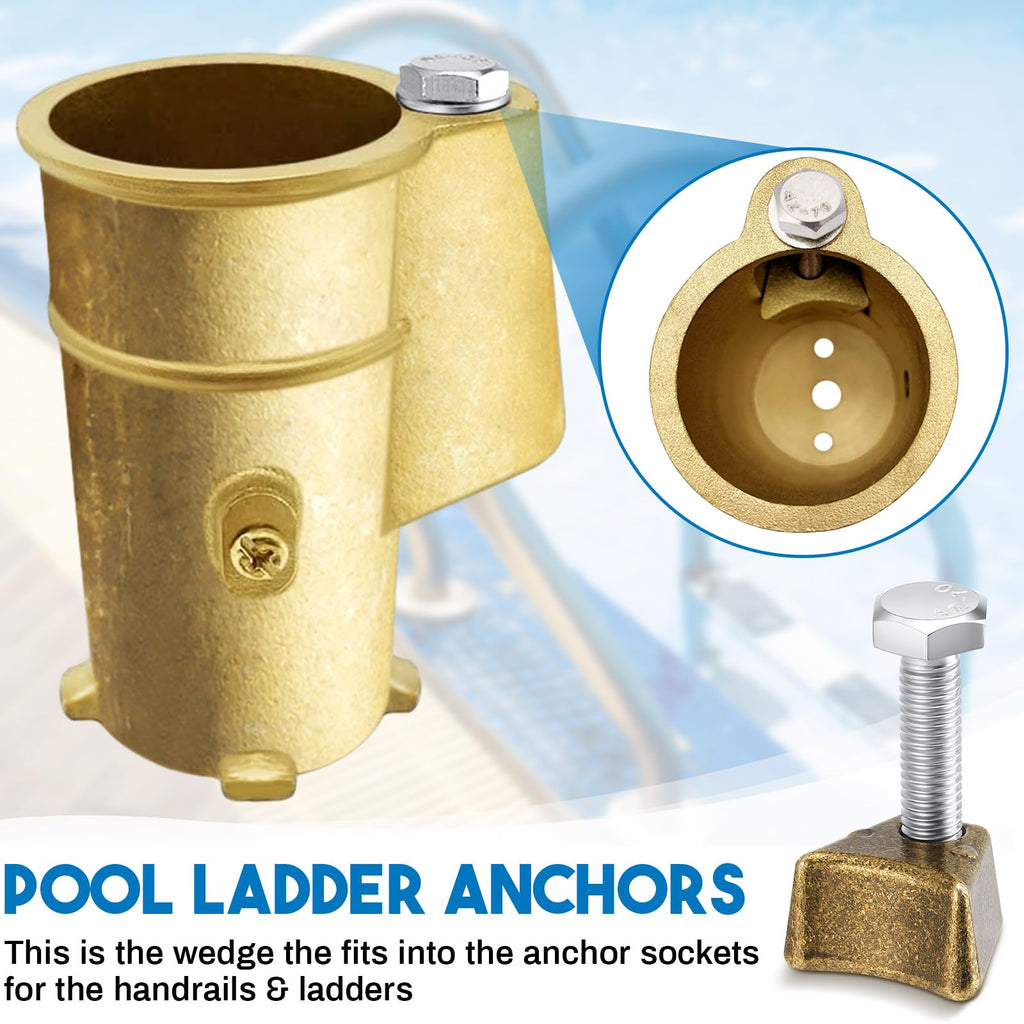 MorningRo 4 Pcs Pool Ladder Anchors Bronze Wedge Assembly Swimming Pool Stair Rail Anchor with Bolt Compatible with Perma Cast 3", 4" Hand Rail Anchors Sockets Ladder Parts Brackets